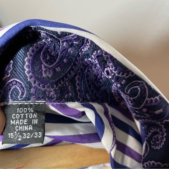 English Laundry Mens Striped Dress Shirt Purple 151/2 32/33 - Picture 8 of 8